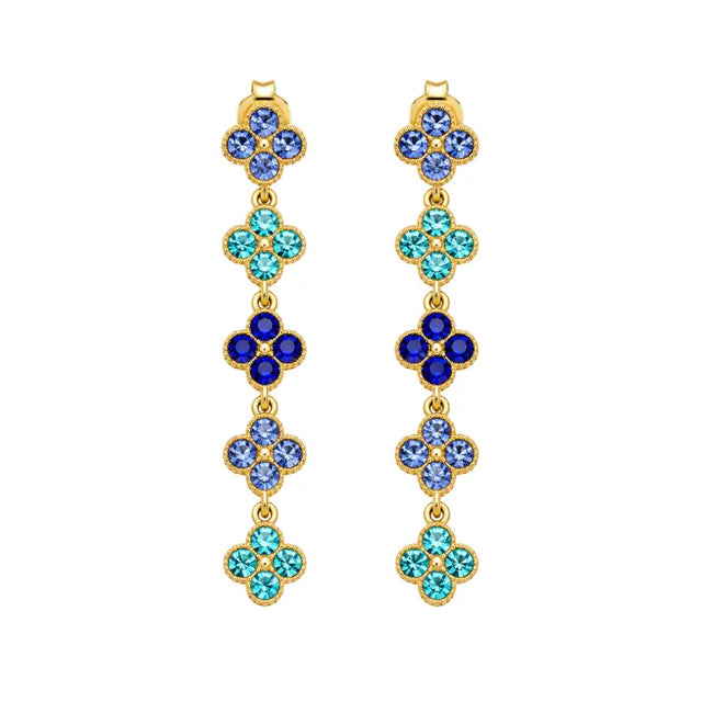 Boucles trèfle bleu turquoise éclat