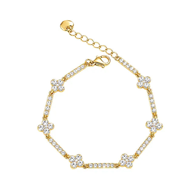 Bracelet fleurs cristallines éclat - doré